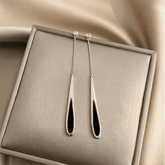European Luxury Black Tassel with Golden Long Chain Drop Korean Earrings for Girls For Party