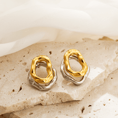 Minimalist Gold&Silver Plated Dual Layer Irregular Shaped Korean Stud Earrings for Women