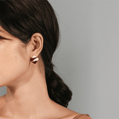 Red Color Resin Square Gold Plated Geometric Stud Korean Earrings for Girls