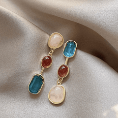 Vintage Candy Shape Asymmetrical Colorful Geometric Crystal Long Drop Korean Earrings