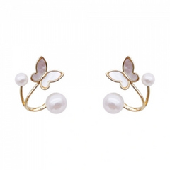 Korean Small White butterfly with Pearl Elegant Stud Fashion Earrings
