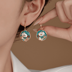 Vintage High-End Elegant Green Oil Painting Style Korean Drop Earrings for Women