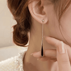 European Luxury Black Tassel with Golden Long Chain Drop Korean Earrings for Girls For Party