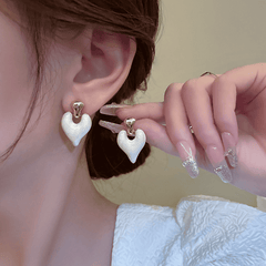 Minimalist Heart Shaped Love White Enamel Stud Korean Earring for Women Girls