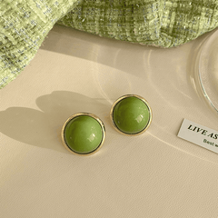 Vintage Trendy Latest Green Metallic Round Shaped Elegant Stud Korean Earrings for Girls
