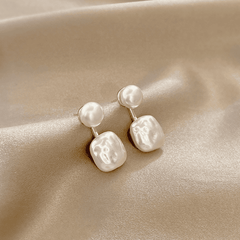 Trendy White Square Double Imitation Pearl Elegant Korean Drop Earrings for Women