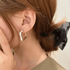 Retro Geometric White Square Luxury Hoop Korean Earrings for Women