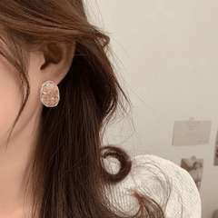 Elegant Orange Color Crystal Irregular Oval Shaped Stud Korean Earrings