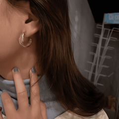 Vintage Geometric Twisted Gold Metal Hoop Korean Earrings for Women