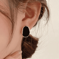 Black Color Bean Irregular Geometry Korean Style Stud Earring for Women