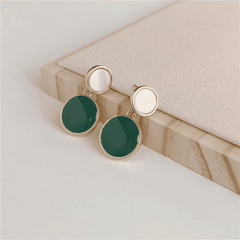 Vintage Green Enamel Natural Shell Geometric Round Drop Korean Earrings for Women