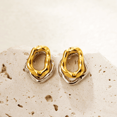Minimalist Gold&Silver Plated Dual Layer Irregular Shaped Korean Stud Earrings for Women