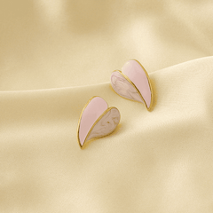 Vintage Pink Enamel Shiny Love Heart-shaped Stud Korean Earrings for Girls