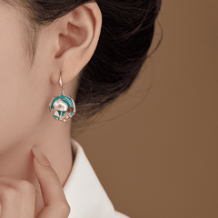 Vintage High-End Elegant Green Oil Painting Style Korean Drop Earrings for Women