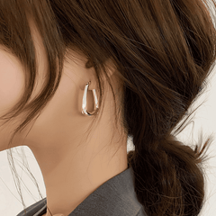 Classic Simple Golden Twisted Square Hoop Korean Earrings for Women