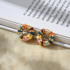 Vintage Multicolour Drip Oil Enamel C Shape Twisted Bamboo Joint Pattern Korean Style Premium Korean Hoop Earrings for Girls