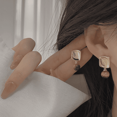 Europe Trendy Geometric Metal Tiger Eye Stone Korean Drop Earrings for Women