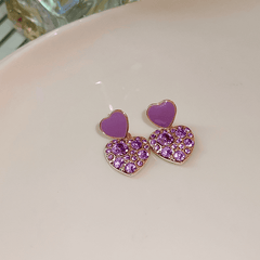 Fashion Heart Purple Love Charm Crystal Drop Korean Earrings for Girls