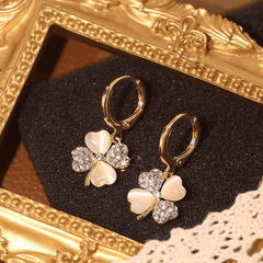 Four-leaf Flower Metal Circle with Rhinestone Simple Buckle Drop Korean Earrings