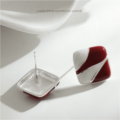 Red Color Resin Square Gold Plated Geometric Stud Korean Earrings for Girls