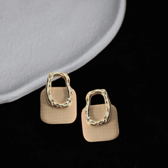 Retro Square White Fabric Geometric Hanging Hollow Gold Metal Trendy Drop Korean Earrings