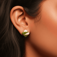 Green Color Resin Square Gold Plated Geometric Stud Korean Earrings for Girls