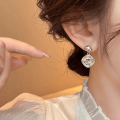Sparkling Zircon Color Light Luxury Square Drop Korean Earrings for Women