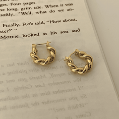 Classical Threaded Golden Twisted Hoop Copper Korean Earrings For Women