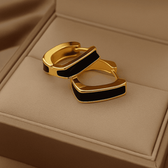Trendy Black Glaze Enamel Square Small Hoop Korean Earring For Women