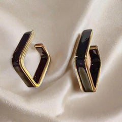 Retro Geometric Black Square Luxury Hoop Korean Earrings for Women