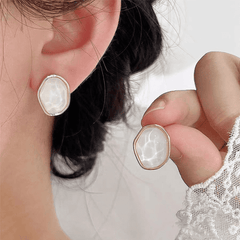 Latest Trendy Irregular Geometric White Color Water Ripple Studs Fashion Korean Earrings for Girls