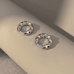 Retro Silver Irregular Metal Circle Luxury Hoop Korean Earrings for Women