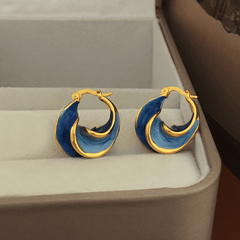 French Retro Blue Enamel Oil Spiral Sense Twisted Hoop Korean Earrings for Female