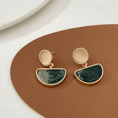 Vintage Metallic Green Resin Pendant Style Geometric Korean Drop Earrings for Women