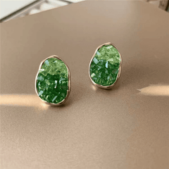 Elegant Green Color Crystal Irregular Oval Shaped Stud Korean Earrings