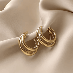 Trendy Gold Plated 3 Layer Circular 925 Silver Sterling Needle Hoop Korean Earring