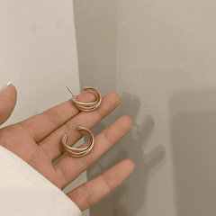 Vintage Geometric Twisted Gold Metal Hoop Korean Earrings for Women