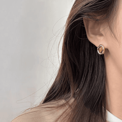 Retro Caramel Brown Color Tiger's Eye Stone Oval Shaped Stud Korean Earrings for Women