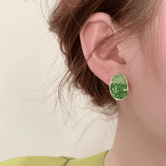 Elegant Green Color Crystal Irregular Oval Shaped Stud Korean Earrings