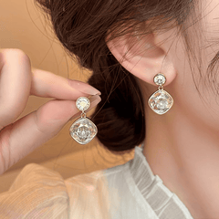 Sparkling Zircon Color Light Luxury Square Drop Korean Earrings for Women