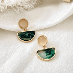 Vintage Metallic Green Resin Pendant Style Geometric Korean Drop Earrings for Women