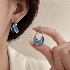 French Retro Blue Enamel Oil Spiral Sense Twisted Hoop Korean Earrings for Female