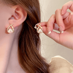 Latest Trendy Golden Triangle Shaped with White Pearl retro Stud Korean Earrings for Girls