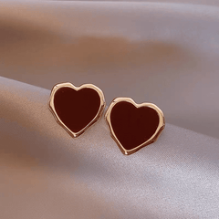 Vintage Red Enamel Love Heart Shaped Gold Plated Stud Korean Earrings for Women