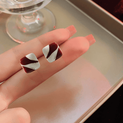 Red Color Resin Square Gold Plated Geometric Stud Korean Earrings for Girls