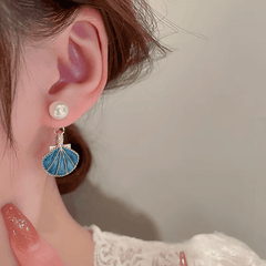 Trendy Blue Color SeaShell Drop Earring with White Pearl Korean Earring for Women