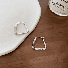 Classic Simple Silver Twisted Square Hoop Korean Earrings for Women