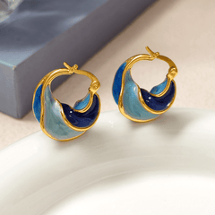 French Retro Blue Enamel Oil Spiral Sense Twisted Hoop Korean Earrings for Female