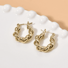 Classical Threaded Golden Twisted Hoop Copper Korean Earrings For Women