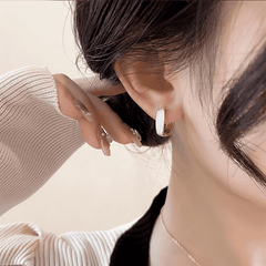 Trendy White Glaze Enamel Square Small Hoop Korean Earring For Women